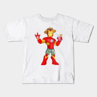 Iron Man's Beach Day: Superhero on Vacation Kids T-Shirt